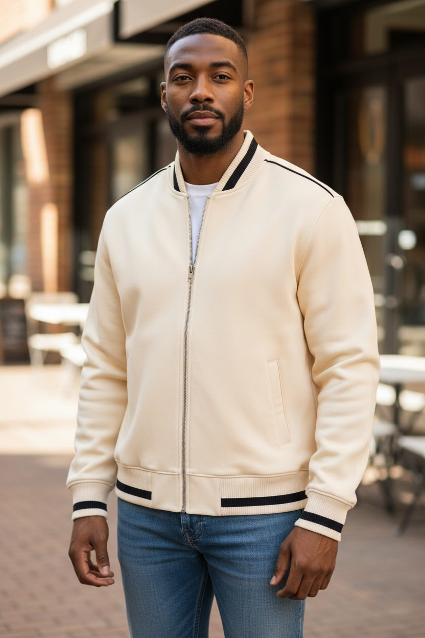 Contrast Piping Zip Bomber Jacket