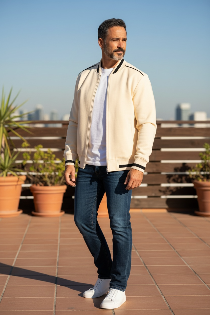 Contrast Piping Zip Bomber Jacket